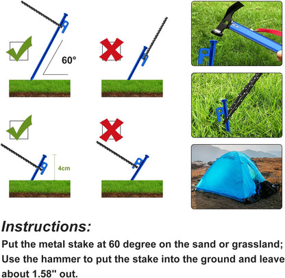 Tent Stakes, 6Pcs Heavy Duty Tent Stakes Metal with Tent Hammer 13Ft Reflective Ropes, Camping Accessories Kit with Tent Pegs Aluminum Mallet Storage Bag for Camping Hiking Backpacking