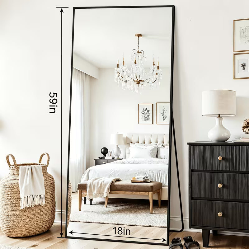 58" x 19" Arched Full-Length Floor Mirror – Freestanding Standing Mirror with Durable Metal Frame