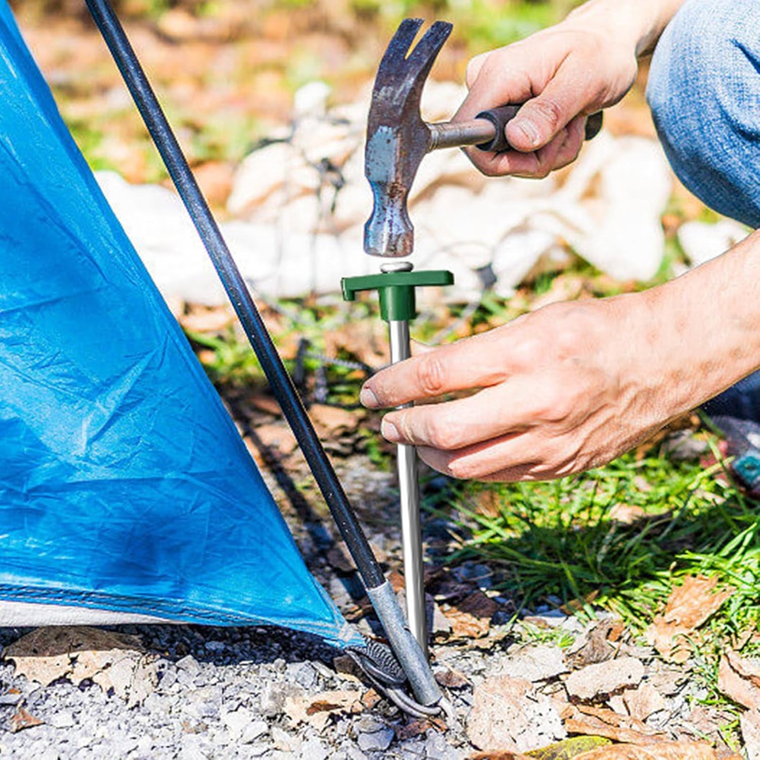 USA 10-Pack Secure Protection Galvanized Tent Stakes,Rust-Proof Steel Canopy Anchors for High Winds,Heavy Duty Commercial Ground Pegs for Camping,Pop up Tents&Gazebos - Includes 4X10Ft Ropes