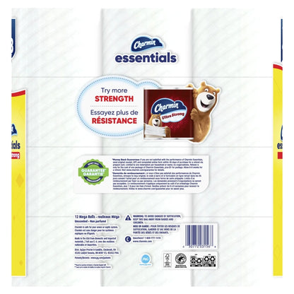 Essentials Strong Toilet Paper 12 Mega Rolls, 429 Sheets per Roll