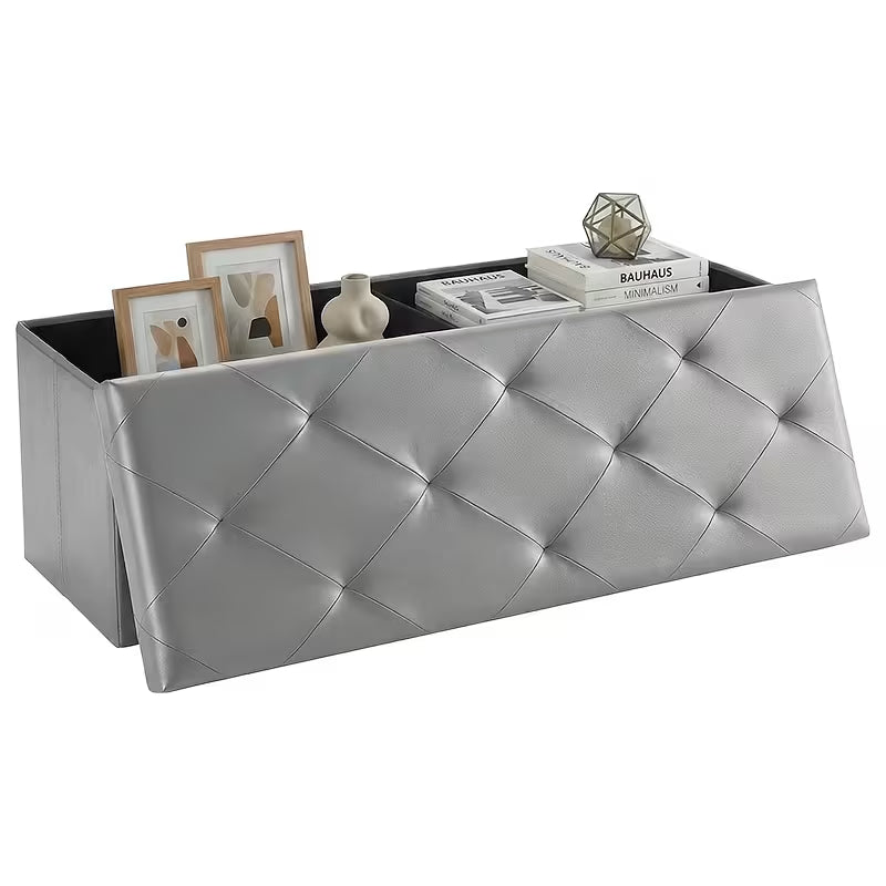 Heavy-Duty Folding Storage Bench with Shoe Cabinet & Thick Padded Seat