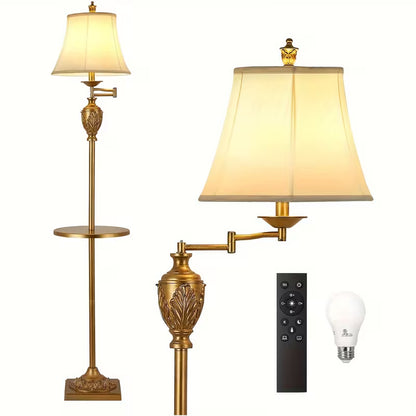 Traditional LED Floor Lamp with 350° Adjustable Swing Arm, Vintage Pole Design & Fabric Lampshade