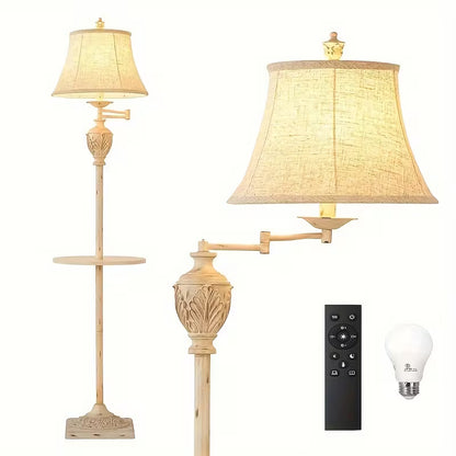 Traditional LED Floor Lamp with 350° Adjustable Swing Arm, Vintage Pole Design & Fabric Lampshade